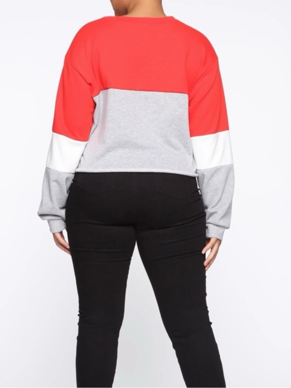 Fashion Nova Baby Girl Red Gray Color Block Cropped Top Sweatshirt Plus Size 2X - Picture 10 of 11